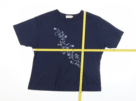 Bonmarché Women’s Blue Floral Embroidered Cotton Blend T-Shirt XL