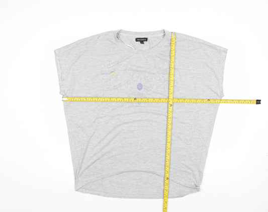 Blue Vanilla Women's Grey Beaded Flower Relaxed Fit T-Shirt Size M/L