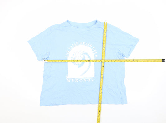Primark Women Blue Relaxed Fit Paradise Beach Mykonos T-Shirt L