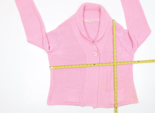 Laura Ashley Women’s Pink Cotton Cardigan XL Collared Chunky Knit