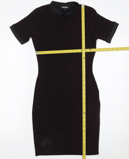 Missguided Women’s Black Metallic Bodycon Dress Size 8 Short Sleeve