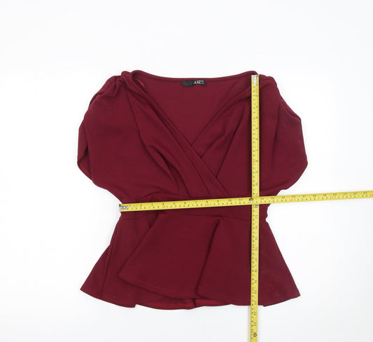 Quiz Women's Red Wrap Peplum Blouse Size 12