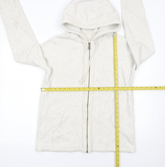 Fat Face Women Ivory Cotton Full Zip Hooded Jumper Size 10