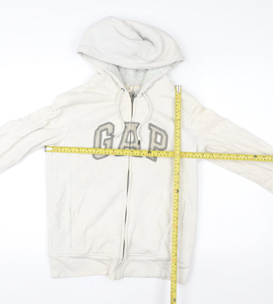 Gap Women Ivory Hooded Zip Jacket Small Cotton Sherpa Lined Casual