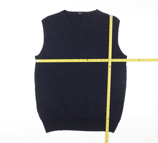 Jaeger Women's Blue Wool Sleeveless V-Neck Vest Jumper Size L