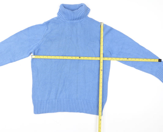 Lands' End Women’s Blue Roll Neck Cotton Jumper Size L