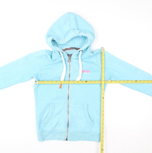 Superdry Women's Blue Full Zip Hoodie Small with Drawstring Hood