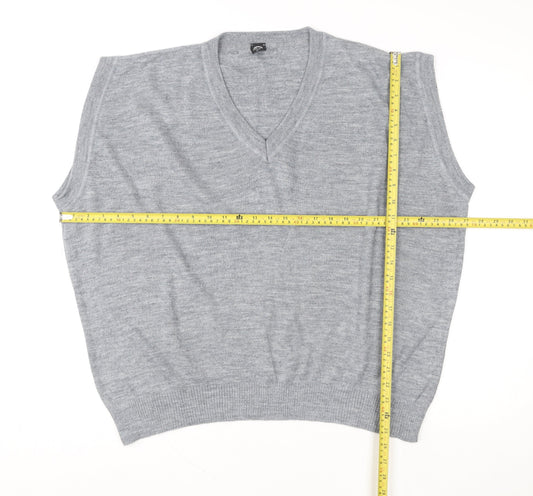 C&A Men Grey Wool Blend V-Neck Sleeveless Knit Jumper Vest XL