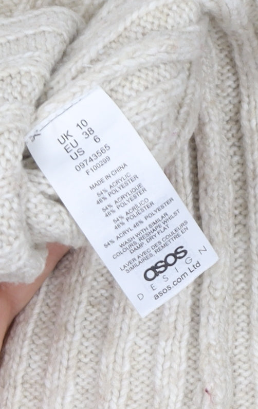 ASOS DESIGN Women’s Beige Roll Neck Knit Sweater Dress Size 10