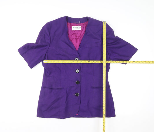 Windsmoor Women's Purple Wool Single-Breasted Short Sleeve Blazer UK 14
