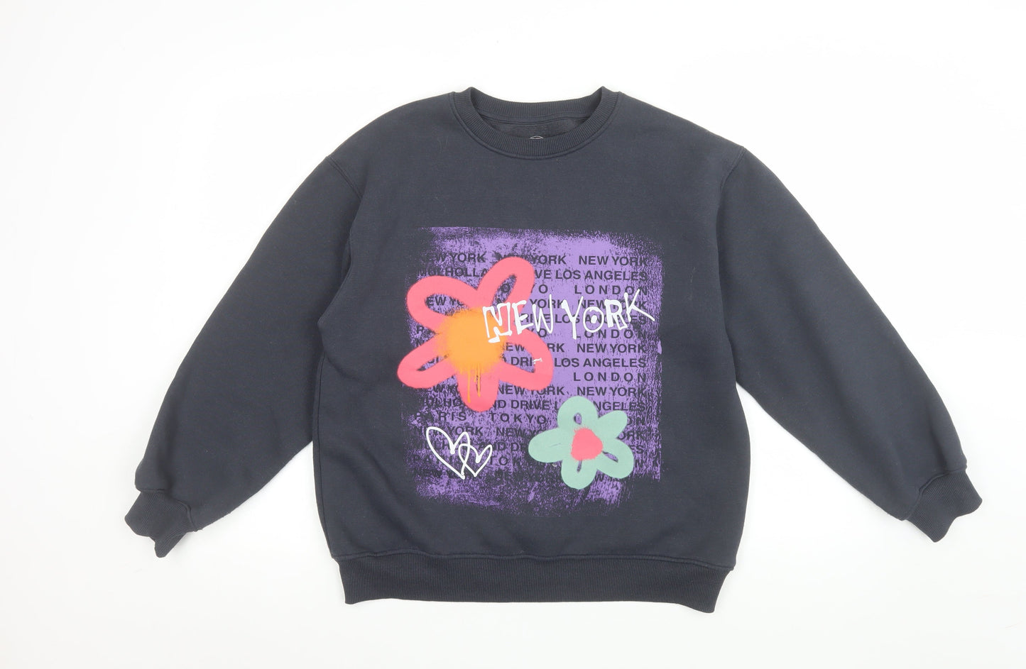 ZARA Girls Black Graphic New York Sweatshirt 13-14 Years Cotton Blend