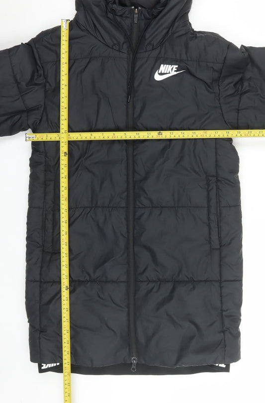 Nike Women’s Black Puffer Jacket Small Hooded Long Insulated Coat