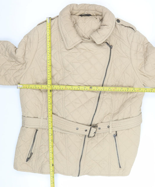 F&F Women Beige Quilted Belted Jacket Size 20