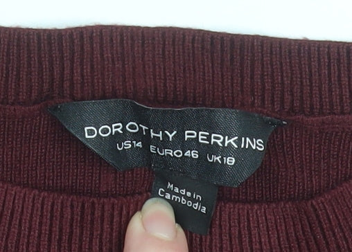 Dorothy Perkins Women's Red Knit Bodycon Dress Size 18 Long Sleeve Zip Detail