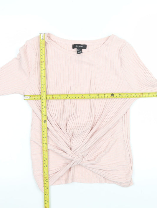 New Look Women’s Pink Long Sleeve Knot Front Ribbed Blouse UK 6
