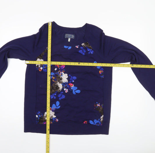Joules Women's Blue Floral Wool Crew Neck Jumper Size 12