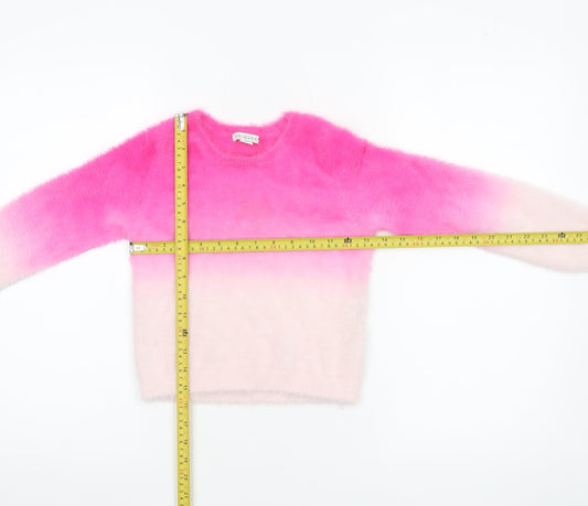 Primark Girls Pink Ombre Fuzzy Pullover Jumper 7-8 Years Soft Crew Neck