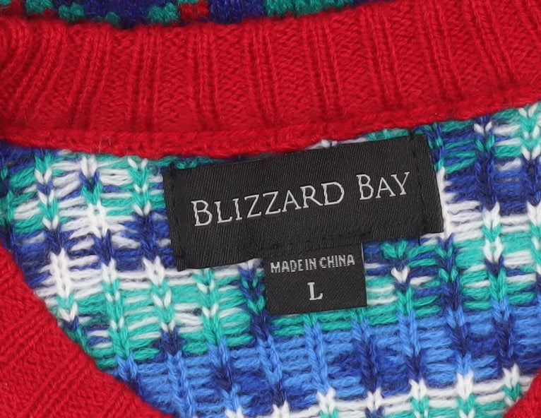 Blizzard Bay Men's Blue Shark Christmas Jumper Size L Crew Neck Knit
