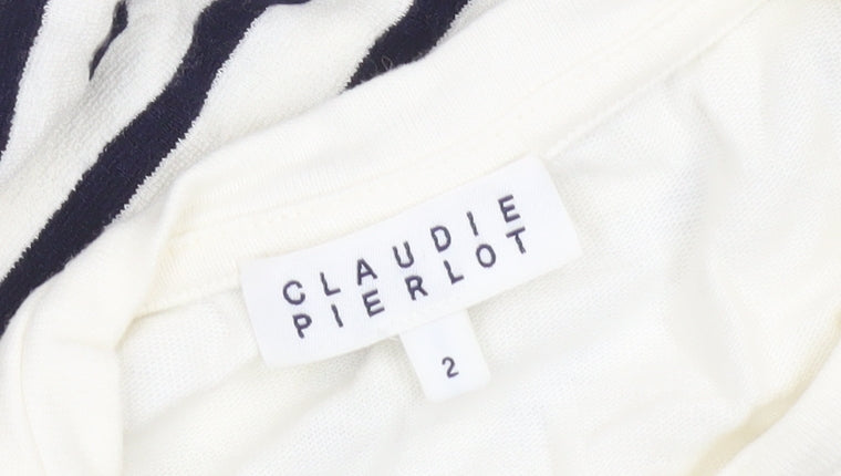 Womens UK Size 10 CLAUDIE PIERLOT White Off the Shoulder T-Shirt