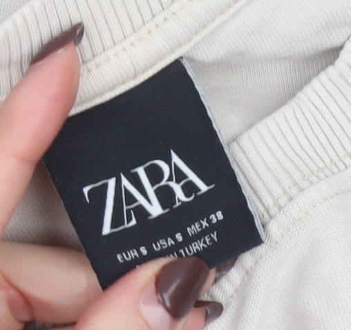 Zara Men's Beige Crew Neck Short Sleeve Cotton T-Shirt Size S