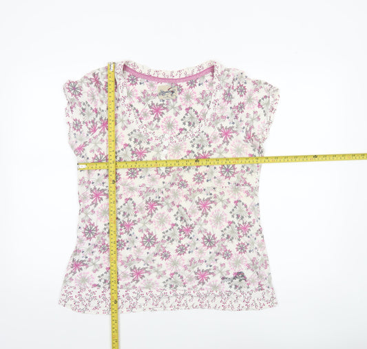 Mantaray Women Multicoloured Floral Cotton V-Neck T-Shirt Size 16