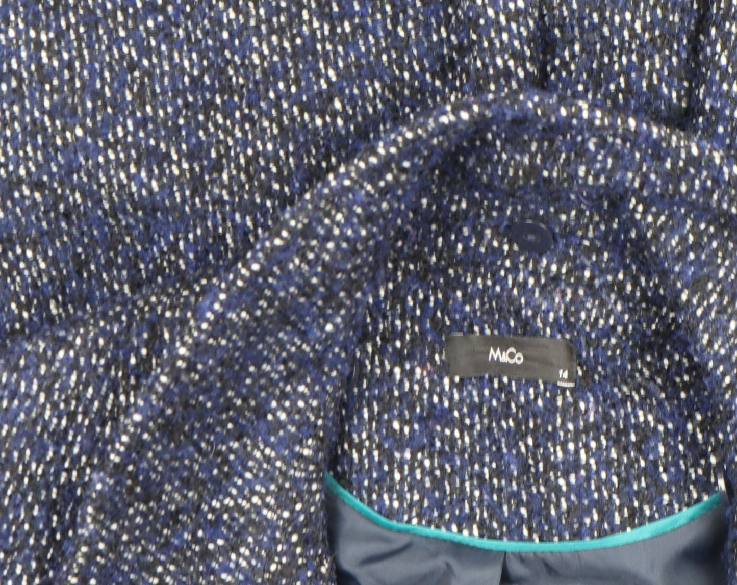 M&Co Women Blue Tweed Mid-Length Pea Coat Size 14 Wool Blend