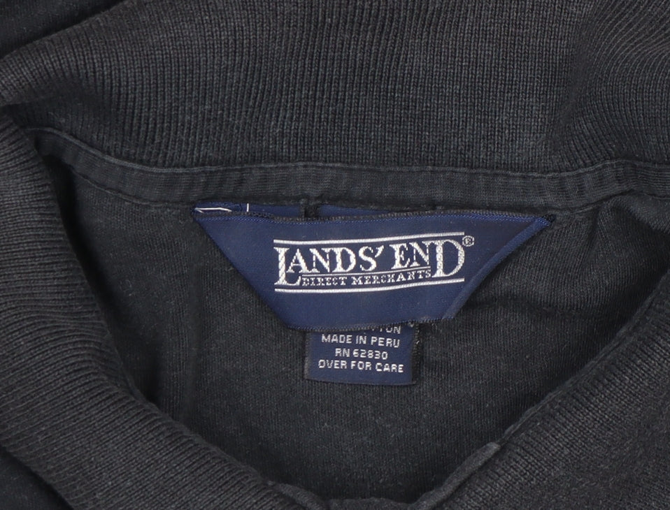 Lands' End Women's Black Cotton Short Sleeve Polo Shirt Size S