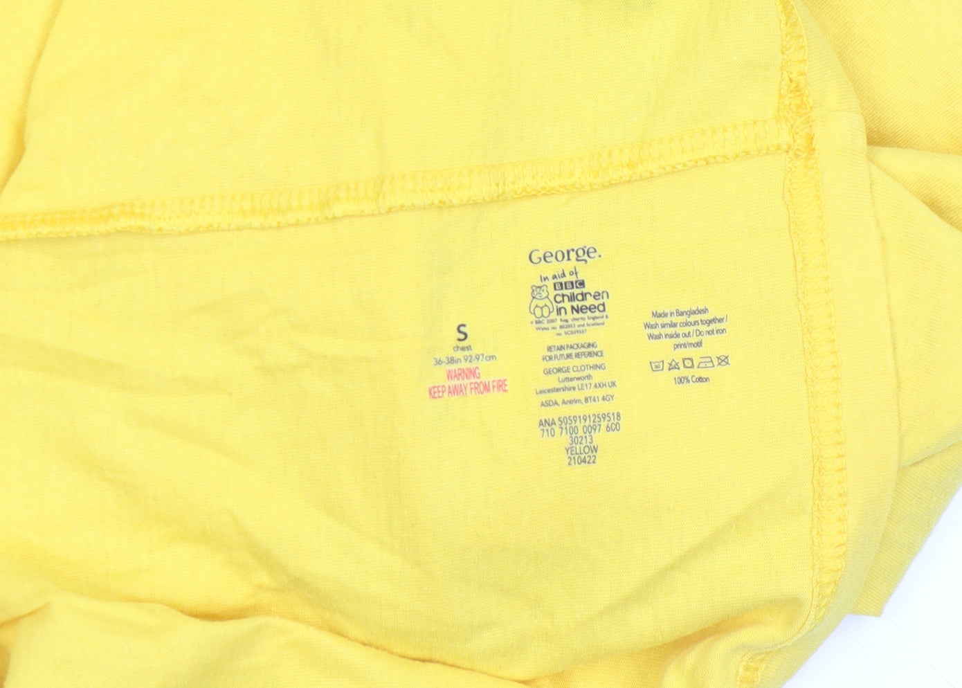 Womens UK Size S George Yellow Basic T-Shirt