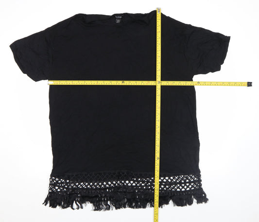 Boohoo Womens Black Crochet Fringe Tunic Top Size 16