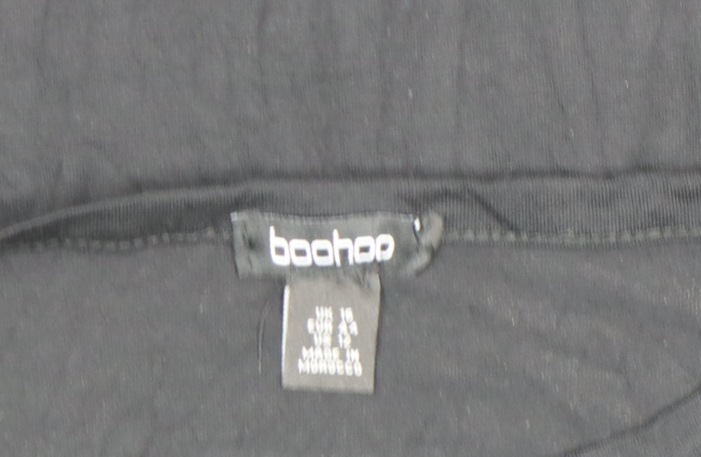 Boohoo Womens Black Crochet Fringe Tunic Top Size 16