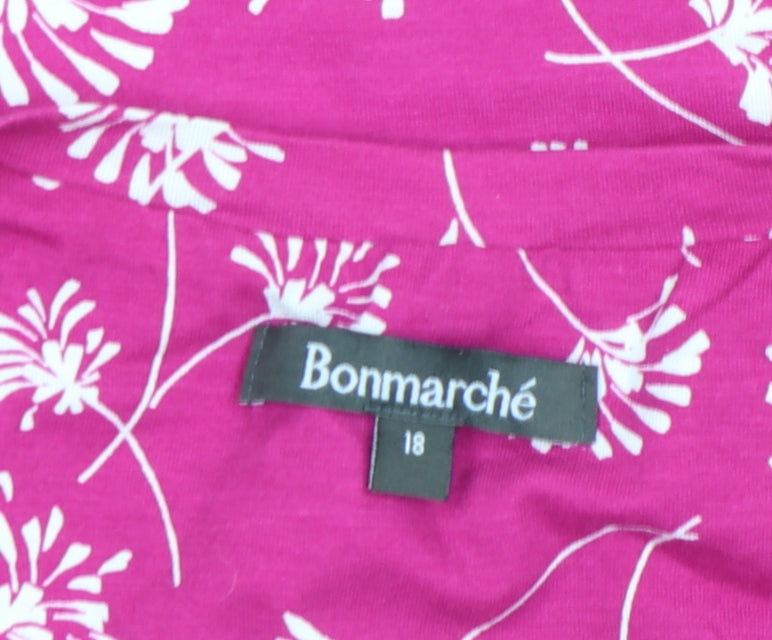 Bonmarché Women's Pink Floral Short Sleeve Basic T-Shirt Size 18