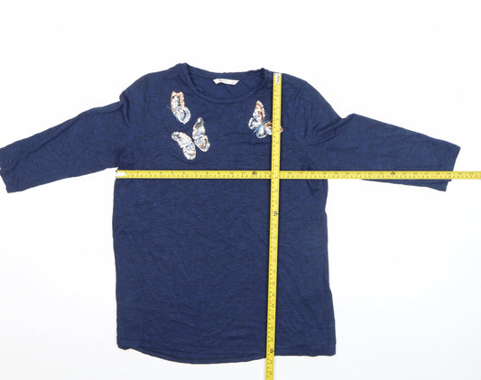 Tu Women’s Blue Sequin Butterfly 3/4 Sleeve Top Size 10