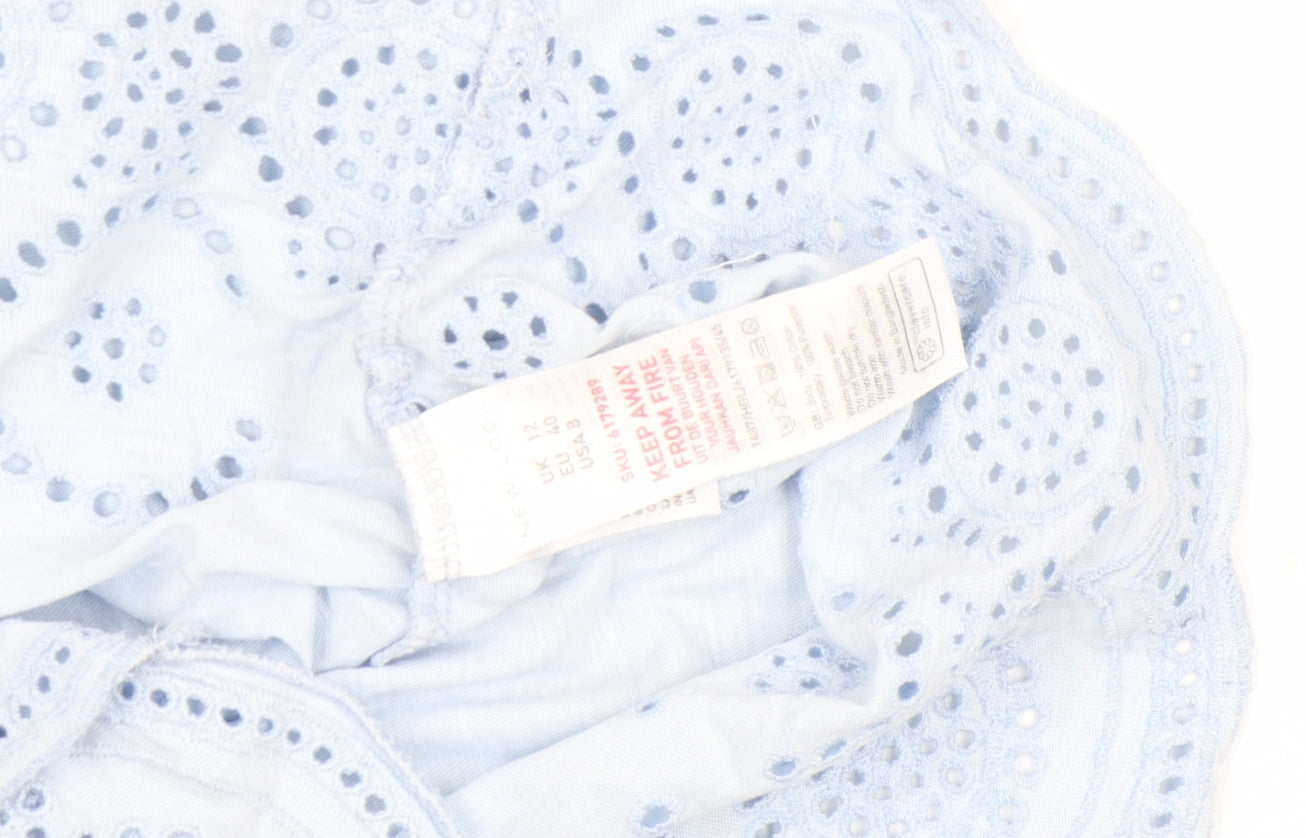 New Look Women’s Blue Embroidered Cotton Tank Top Size 12