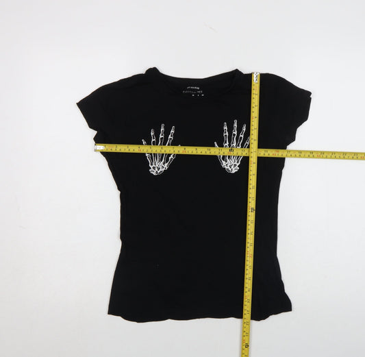 Primark Womens Black Cotton Halloween Skeleton Hands T-Shirt Size 8