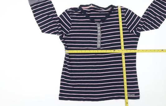 Maine New England Women's Blue Striped Long Sleeve Henley T-Shirt Size 16