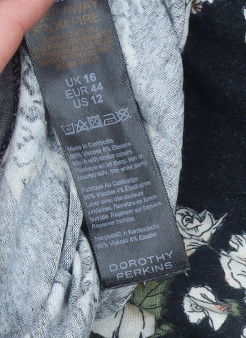 Womens UK Size 16 Dorothy Perkins Black Basic T-Shirt