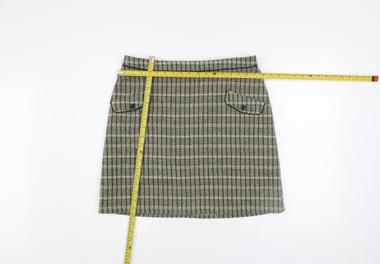 Cath Kidston Women Green Check Tweed A-Line Skirt Size 16