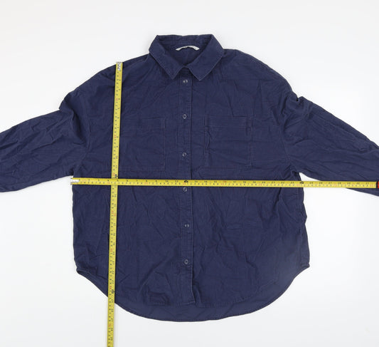 Tu Women Blue Cotton Long Sleeve Button-Up Shirt Size 14