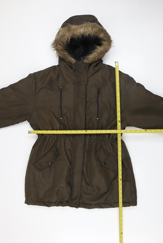 Boohoo Womens Green Faux Fur Hooded Parka Coat Size 14