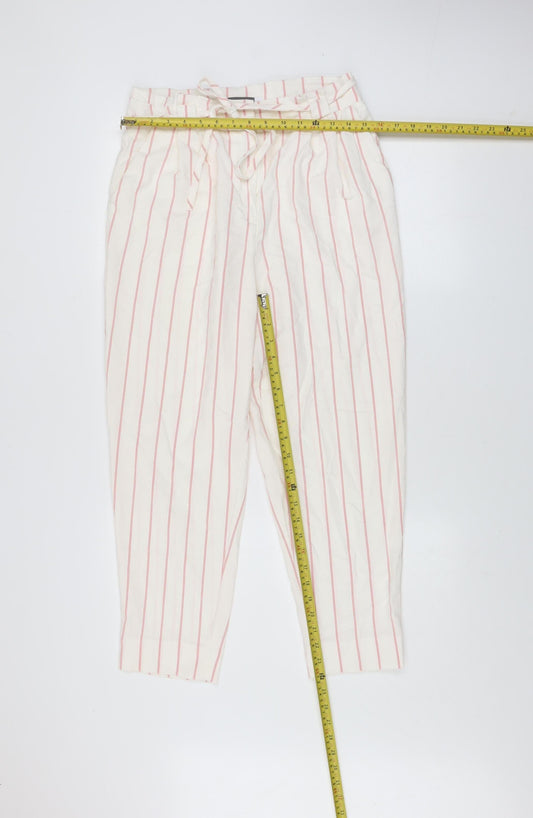 Mint Velvet Women Ivory Striped Paperbag Tapered Trousers Size 10