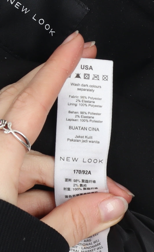 New Look Womens Black Biker Jacket Size 12 Belted Zip Short Softshell