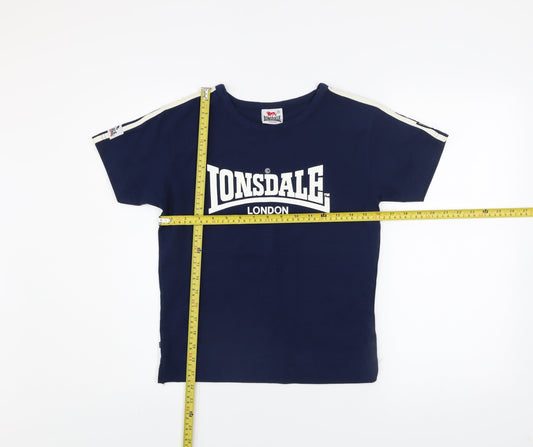 Lonsdale Boys Navy Blue Short Sleeve Logo T-Shirt Age 14 Polyester Cotton Blend