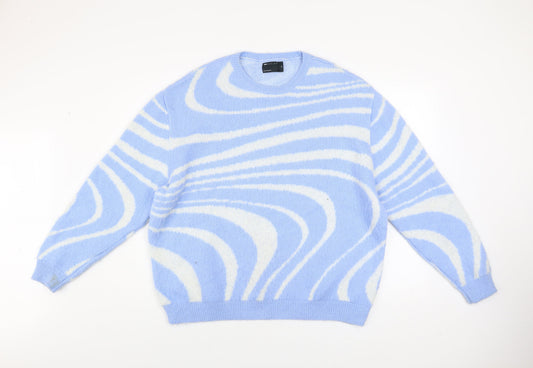 Additional front view of ASOS Design Women Blue & White jumper M Knit Crew Neck