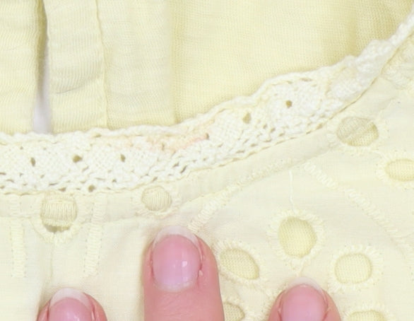 Lipsy Women Yellow Embroidered Cotton Tunic Blouse Size 16