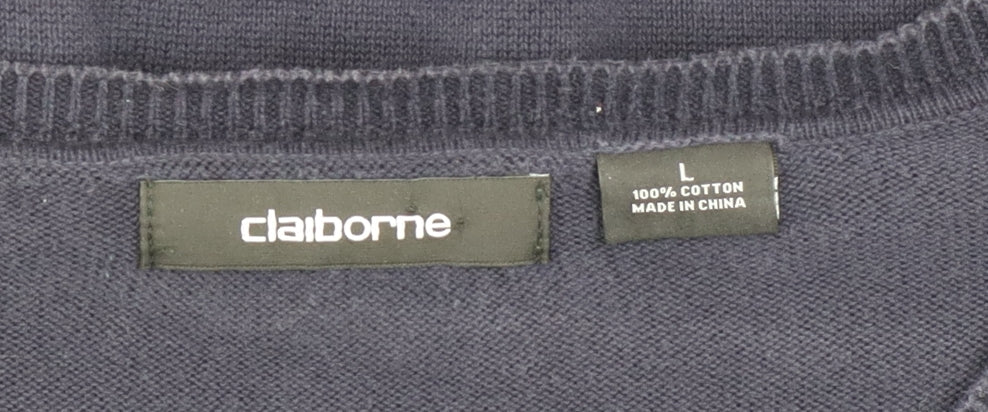 Claiborne Men's Blue Argyle V-Neck Cotton Jumper L