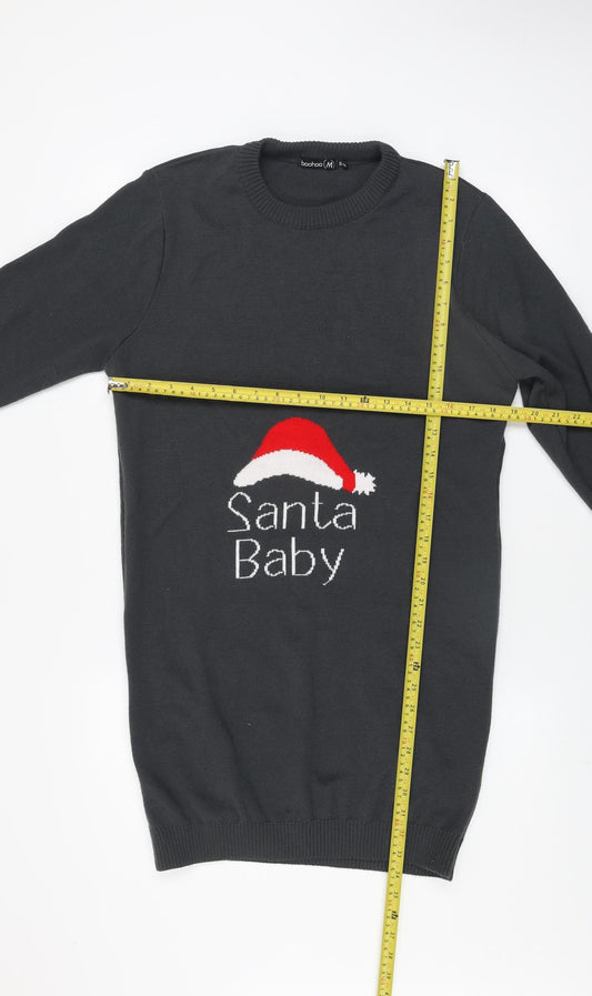boohoo Women Black S Jumper Dress Santa Baby Christmas Knit