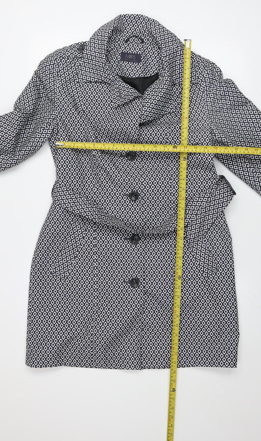 Marks and Spencer Women Blue Geometric Trench Coat Size 12