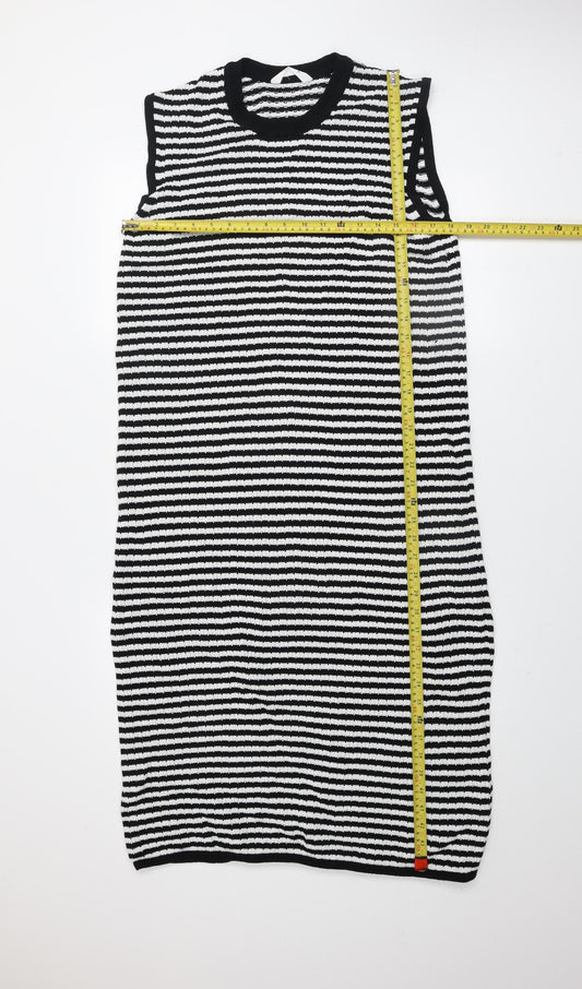 John Lewis Anyday Women Black White Striped Knit Shift Dress M