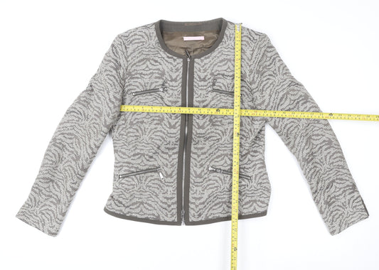 Basler Women’s Grey Animal Print Silk Blend Zip Jacket Size 12