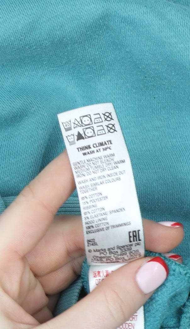 Marks and Spencer Boys Jade Green Pullover Hoodie 13-14 Years Cotton Blend